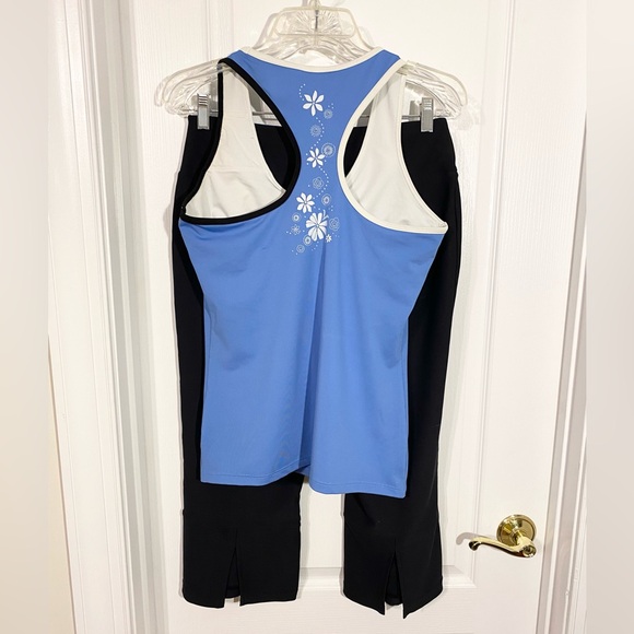 Y2K 2 Pc Be Inspired Tank Top & Yoga Capri Pants Set Floral Blue Black M - Picture 2 of 10